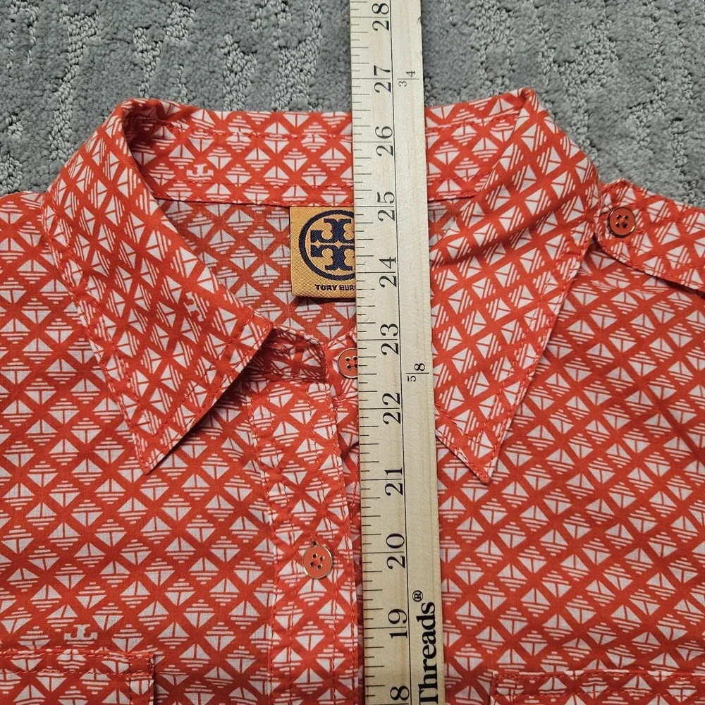 Tory Burch Abstract Design Shirt Blouse Lightweight Red White Womens‎ Sz 10